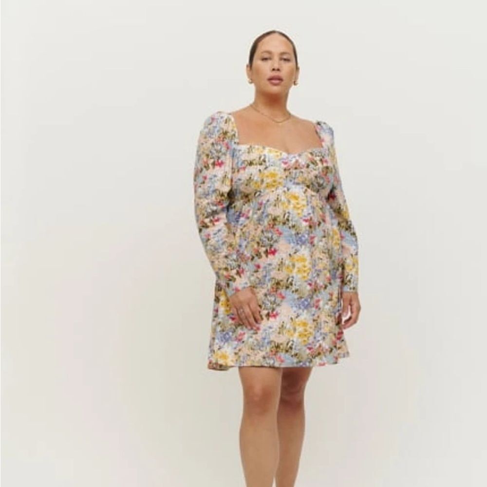 Reformation Kenzi floral sweetheart neckline smocked back mini dress